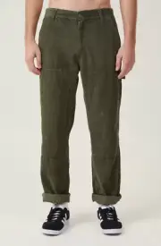 Cotton:On Men's Tailored Loose Fit Pant Cord Double Knee Dark Green Size 30 NEW