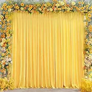 8x10FT Yellow Backdrop Curtains for Wedding Parties, Wrinkle Free Polyester Photography Backdrop Drapes for Wedding Baby Shower Birthday Parties Stage Background Stand Decorations 4x10ft,2 Panels