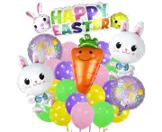 25pcs Happy Easter Balloon Set | Bunny Carrot Foil Balloons | Easter Eggs Latex Balloons | Happy Easter Party Decorations