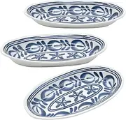 Hasamiyaki 12367 Modern Blue Curry Plate, Pasta Plate, Set, 3 Pieces, Deep Plate, Platter, Serving Plate, Bowl, Width 11.0 inches (28 cm), Shoei Flower Pattern, Scandinavia, Microwave, Dishwasher