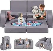 INFANS Modular Kids Play Couch, 8 PCS Toddler Creative Sectional Building Sofa for Playroom, Children Convertible Versatile Soft Foam Furniture Playset Crawling Cushion (Grey, 8 PCS)