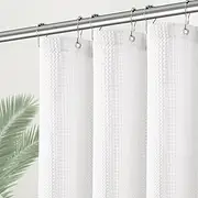 PANGSINNE Modern Shower Curtain for Stall - Water Repellent Waffle Textured 256GSM Heavy Duty Half Size Shower Curtains for Bath Tubs, Hotel Quality Narrow Bath Curtain Set with 6 Hooks, 36Wx72H
