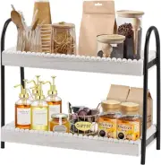 2 Tier Coffee Bar Organizer, Wood Accessories Shelf for White