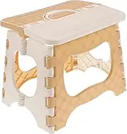 Generic Portable Folding Stool Large Beige Versatile Step Stool for Kitchen Bathroom Rvs and Textured Surface for Enhanced Traction Easy One Handed Open