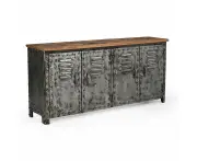 Michelle Vintage Rusty Iron Locker W/ Reclaimed Railway Sleeper Wood Sideboard