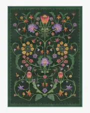 275' x 365' | Machine Washable Runner Rug | Kid & Pet Friendly | Indoor Rug | Iris Apfel Protea Forest Green Rug | Ruggable