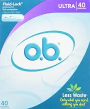 o.b. Tampons No Applicator, Unscented - 40ct | Applicator-Free Tampons Ultra, Fe