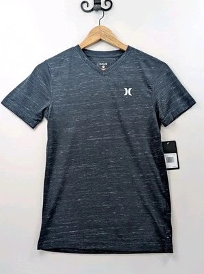 Hurley Boys Logo Print V-Neck Size Medium 10-12 Yrs Gray Carbon Short Sleeve