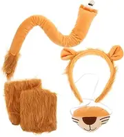 Kids Lion Costume Set: Cat Ears Headband Bowtie Tiger Tail and Leopard Nose Prop Animal Cosplay Accessories for Adults Masquerade Halloween Dress Up Party Light Brown