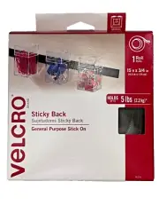 VELCRO Brand Sticky Back Tape Roll, 15' x 3/4", Black Hook & Loop NEW