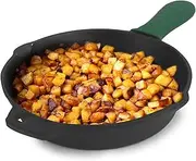 [The Indus Valley] Pre-Seasoned Cast Iron Skillet | Fry Pan | Induction and Gas Compatible | Kitchen Utensils (Skillet + Long Handle Silicone Grip, 10 inch Skillet + 5 inch Silicon Hanlde)