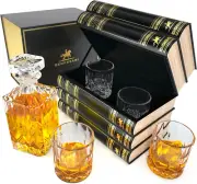 BENESSARI Whiskey Decanter Gift Set - Fake Book Tantalus Bourbon Cocktail Glasse