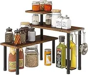 GHWIE Corner Shelf Organizer, 3 Tier Bamboo Kitchen Countertop Rack for Living Room, Office, Bookshelf Display Shelves, Space Saving Storage Shelves,Rustic Brown