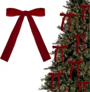 12pcs Red Velvet Bows for Christmas Tree Decorations Garland with Twist Ties