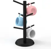 Black Coffee Mug Holder Tree Non-Slip Counter Rack with 6 Hooks for Cups Storage