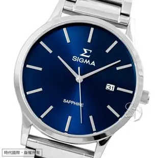 【台南 時代鐘錶 SIGMA】簡約時尚 藍寶石鏡面 日期顯示 鋼錶帶男錶 1737M-L3 藍/銀 42mm