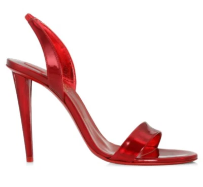 Christian Louboutin O Astrid 100 Red Loubi Patent Slingback Sandal Heel Pump 38