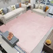 Light Pink Furry Rug 8x10 Soft Faux Rabbit Fur Rugs for Living Room Large Was...