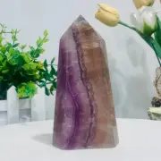 724g Natural Fluorite Crystal Obelisk Quartz Tower Healing Wand Point