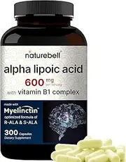Alpha Lipoic Acid 600mg w/ B1 Complex | 250 Capsules, 4 in 1 Myelinctin Formula, R-ALA | S-ALA | Thiamine | Benfotiamine, High Bioavailability and Potency, Third Party Tested, Non-GMO & NO Gluten