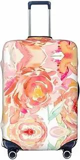[CADREWY] Peach Peony Print Travel Suitcase Cover Luggage Protector with Elastic Anti Scratch for Carry On, Black, Large