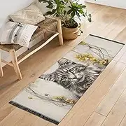 QGBYMX Daisy Cat Cute Washable Runner Rug 2’ x 6’ Non Slip Kitchen Runner Rug for Hallways Entryway Patio Living Room Floor Carpet Runner- Soft Thin Mat for Family Pet