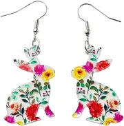 [Fuqimanman2020] Handmade Easter Earrings Lovely Acrylic Cartoon Easter Bunny Earrings Colorful Easter Egg Flower Rabbit Earrings Happy Easter Jewelry Gifts for Women Girls