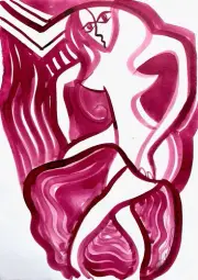 Original watercolor painting modernist drawing native art Diva