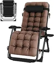 Zero Gravity Lounge Chair, Oversized Zero Gravity Chair, Lawn Recliner, Reclining Patio Lounger Chair, Folding Portable Chaise Supports Over 440lbs/200kg Lounge Chair (Color : Brown Pads, Size : Bla