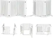Costway Freestanding 6-Panel Dog Gate, Foldable Walk-Through Dog Gate Playpen W/ 4 Support Feet, Lockable Door, 366 cm Wide Stainless Steel Dog Barrier for Stairs, Doorway, Fireplace, Retractable
