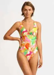 Seafolly Wonderland One-Piece Women's 10 Multicolor Tropical Twist Front APP2673