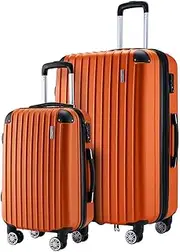 [AUSWAY] 2Pcs Luggage Set Carry On Suitcases Travel Case ABS Hard Shell Lightweight Travelling Bags Hand Baggage Rolling Orange