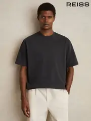 Reiss Washed Black Nomo Cotton Garment-Dyed Oversize T-Shirt (F96467) | $120