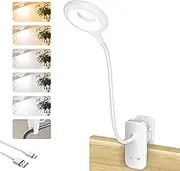 CUHIOY Clip on Reading Light for Bed Headboard, Rechargeable Battery Clamp on Bunk Bed Light, 5 Colors 5 Brightness Flexible Neck Desk Lamp, Eye Protect LED Touch Control Book Lights at Night for Kids