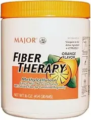 Major Fiber Therapy Easy to Mix Non-Gritty Texture Orange Flavor Methylcellulose 100% Soluble Fiber for Controlled Regularity - 16 Oz