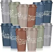 Yetene 12 Pcs Christian Coffee Cups Gifts for Women 16 oz Reusable Bible Verse Coffee Cups with Lids Women of the Bible Drink Cup Sunday Teacher Gifts(Morandi)