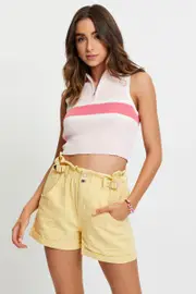 Yellow 2 Button Paperbag Color Denim Shorts - Size 6, Women's Hw Colourd Short