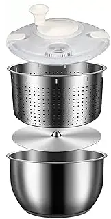 6L Salad Spinner, Stainless Steel Large Vegetable Washer, PP Lid, for Fruit Washer， Pasta and Fries Spinner