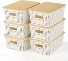 Plastic Storage Baskets with Bamboo Lid - Plastic Storage Containers Stackable S