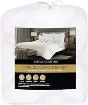 Royal Comfort Reversible Comforter Set Bamboo Cooling, 1 x Comforter 2 x Standard Pillowcases 2 x European Pillowcases 1 x Cushion 1 x Breakfast Pillow (7 Pcs, Queen, White)