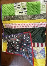Handmade Patchwork Seattle SeaHawks Quilt, 41” x 52”Lap Quilt - Soft Flannel