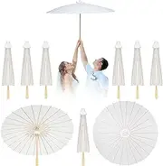 [lesolar] 10Pack Wedding Paper Umbrellas Bulk 33 Inches Decorative DIY White Paper Umbrella Parasol Paper Umbrella Chinese Japanese Paper Umbrella DIY Paper Umbrellas Crafts for Bridal Party Decor Props