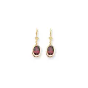 14k Yellow Gold 9x7mm Oval Garnet Checker leverback Earrings