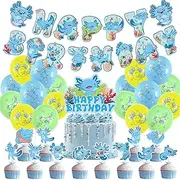 Blue Axolotl Birthday Party Supplies for Kids Boys, Cute Axolotl Theme Birthday Party Decorations with Axolotl Happy Birthday Banner, Cake Topper, Cupcake Toppers, Balloons