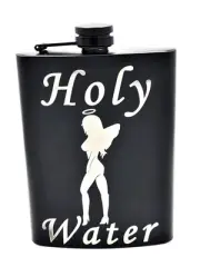 8 Oz Hip Liquor Flask With Funnel Laser Engraved Holy Water, Whiskey Drink Gift