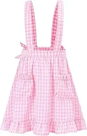 [GERU] Little Girls' Cute Adjustable Button Criss Cross Back Elastic Waist Ruffle Overall Jumper Over-Knee Dress Skirt