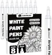 Acrylic Pens White Thick Tip 8 Pieces Waterproof Pen White Opaque Permanent Marker White Pens for Wood, Stones, Metal, Leather, Plastic, Cup, Shoes, Tyre Pen