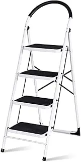[Giantex] 4 Step Ladder, Folding Step Stool with Anti-Slip Pedal Platform, Metal Frame, Rubber Hand Grip, 330Lbs Capacity Portable Multipurpose Ladder for Home Kitchen