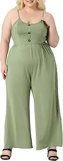 [Agnes Orinda] Plus Size Overall for Women Full Length Cami Sleeveless Palazzo Pant Rompers Jumpsuits 2023