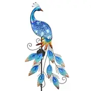 Garden Decor Blue Peacock with Solar Outdoor Lights, 40" Glass Yard Art for